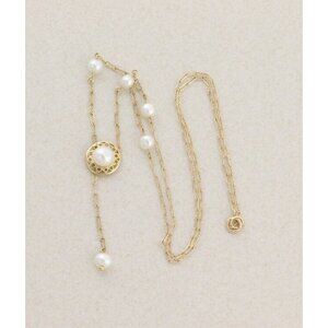 14k Yellow Gold Freshwater Pearl Lariat Drop Necklace Peanut Chain